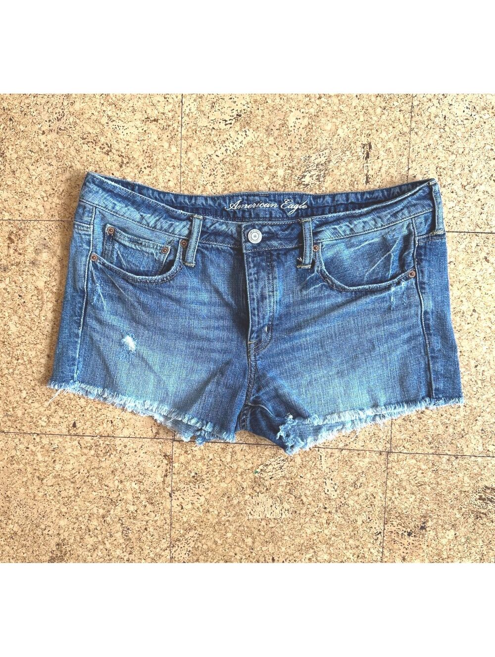 American Eagle AEO Blue Distressed Cutoff Jean Shorts 3" Inseam Women's 14 Y2K